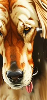 Golden retriever art wallpaper with rich textures and golden brown colors.