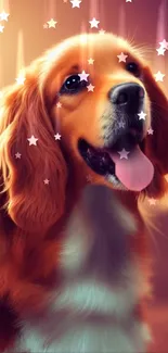 Artistic portrait of a golden retriever with warm, vibrant lighting for mobile wallpaper.