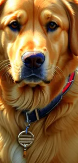 Portrait of a Golden Retriever with detailed and vibrant artwork.