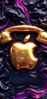 Golden retro phone design with abstract background.