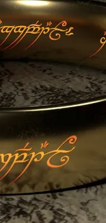 Golden ring with script on an ancient map background.