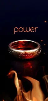 Golden ring labeled 'power' on dark, rich background.