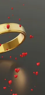 Gold ring with red hearts mobile wallpaper.