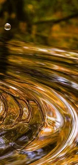 Golden ripples on water reflecting autumn foliage.