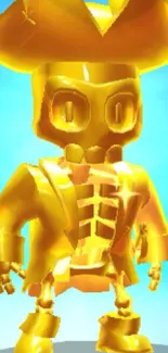 Golden robot with pirate hat on blue background.