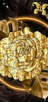 Luxurious golden rose art with black background.