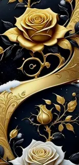 Elegant mobile wallpaper with golden roses and detailed design.