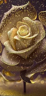 Golden rose with shimmering detail in a fantasy-themed wallpaper.