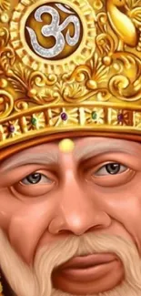 Sai Baba with golden crown wallpaper for mobile.