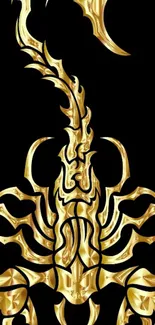 Golden scorpion design on black background.