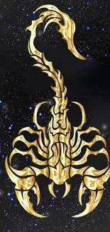 Golden scorpion on a starry cosmic background mobile wallpaper.