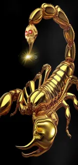 Golden scorpion with a skull tail on a black background.