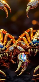 Intricate golden scorpions on a dark background wallpaper.