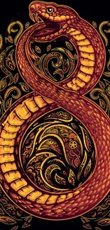 Intricate golden serpent with ornate details on a dark background.