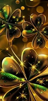Golden shamrock leaves with sparkling design.