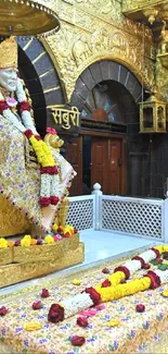 Golden shrine with floral decorations