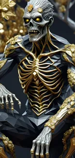 Golden skeleton artwork with intricate details and mystical background.