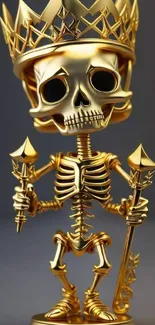 Golden skeleton king artwork with crown and scepter