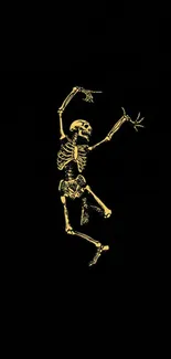 Golden skeleton on black wallpaper background.