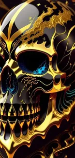 Golden skull with black accents mobile wallpaper.