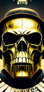 Golden skull artwork with fiery backdrop for mobile wallpaper.