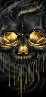 Golden skull with dark background mobile wallpaper.