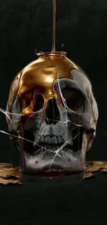 Mobile wallpaper with a golden skull on a dark background.