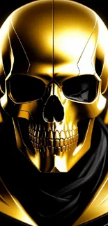 Futuristic golden skull wallpaper with dark background.