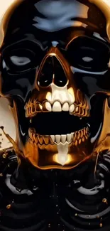 Artistic black and gold skull wallpaper design.