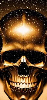 Golden skull wallpaper with gothic design.