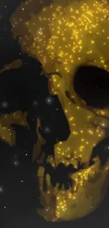 Golden skull with starry accents on a dark background.