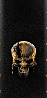 A dark, ornate skull wallpaper with leather texture.