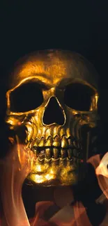 Golden skull on a dark background wallpaper.