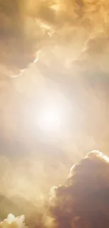 Golden sunlight permeating through peaceful clouds in a serene sky wallpaper.