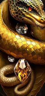 Golden snake art wallpaper with jewels.