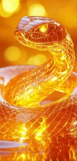 Golden snake coiled in a mesmerizing glow, perfect for your mobile screen.