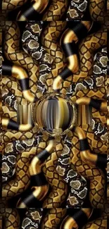 Snake pattern wallpaper with golden scales.