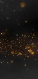 Mobile wallpaper with golden sparkles on a dark background.