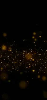 Elegant golden particles wallpaper on black background, perfect for luxury mobile screens.