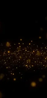 Golden sparkles on black background mobile wallpaper.