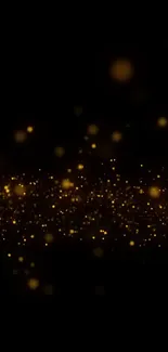 Golden sparkles on a black background mobile wallpaper