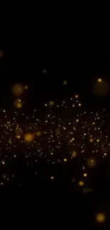 Golden sparkles on a black background mobile wallpaper.