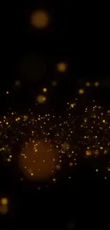 Golden particles scattered on a dark background, creating a glowing effect.