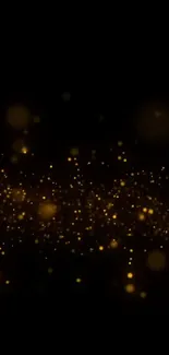 Mobile wallpaper with sparkling golden lights on a black background.