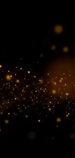 Golden particles shimmering on a dark background, creating a night sky feel.