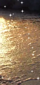 Golden water with stars reflecting light.