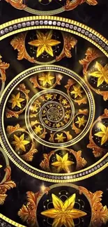Intricate golden spiral pattern on mobile wallpaper.