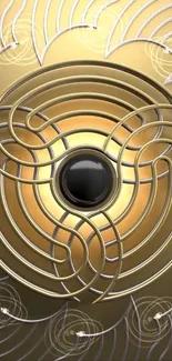 Golden spiral design with central orb on mobile wallpaper.