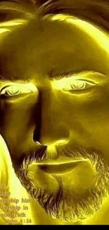 Golden-hued spiritual art wallpaper with meditative expression.