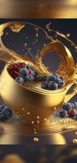 Luxurious golden splash with vibrant berries design.